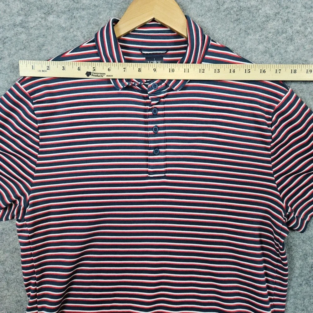 J Crew Men's Polo Shirt Size L Red White Gray Stripes Cotton & Coolmax Polyester
